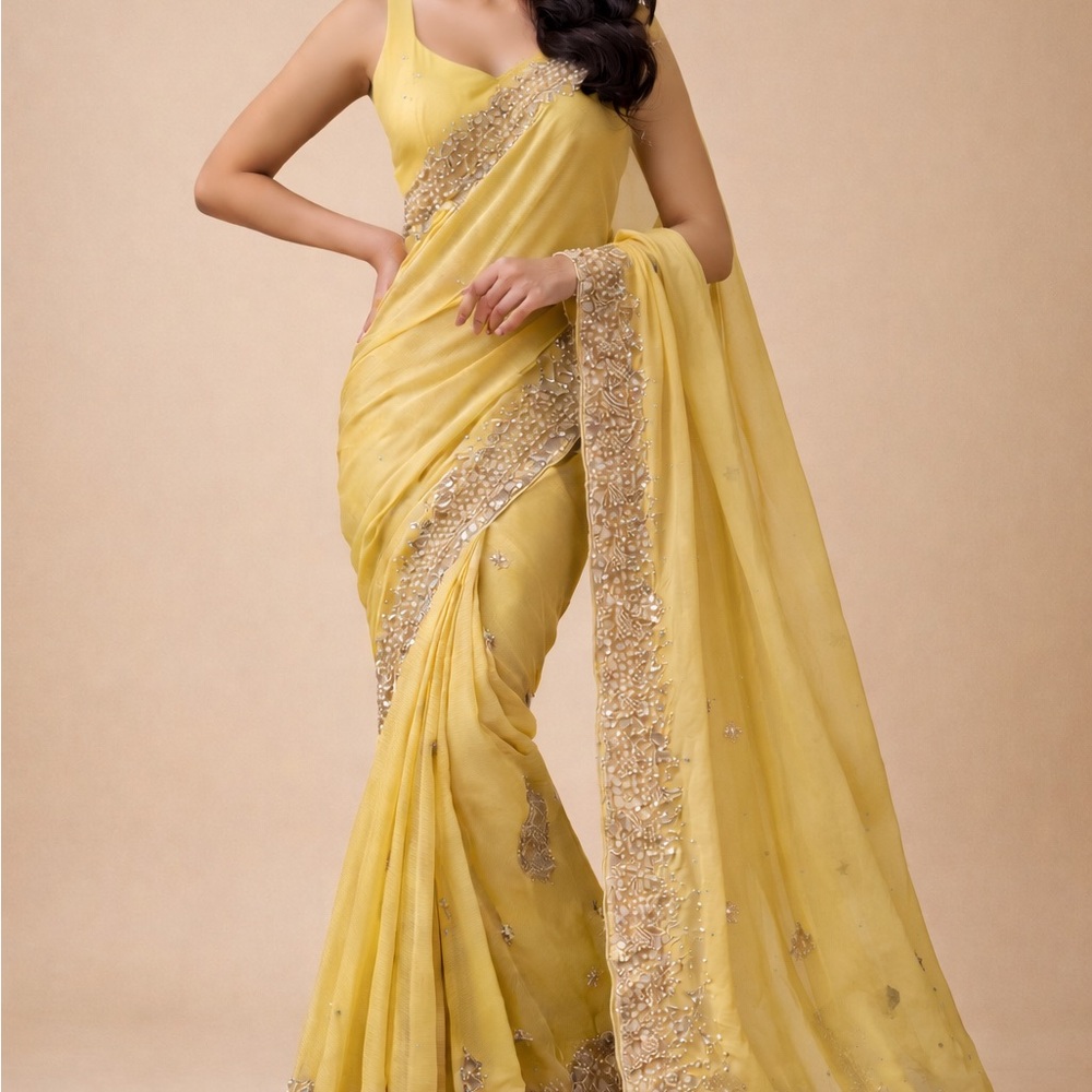 Elegant Yellow Saree with Gold Detailing